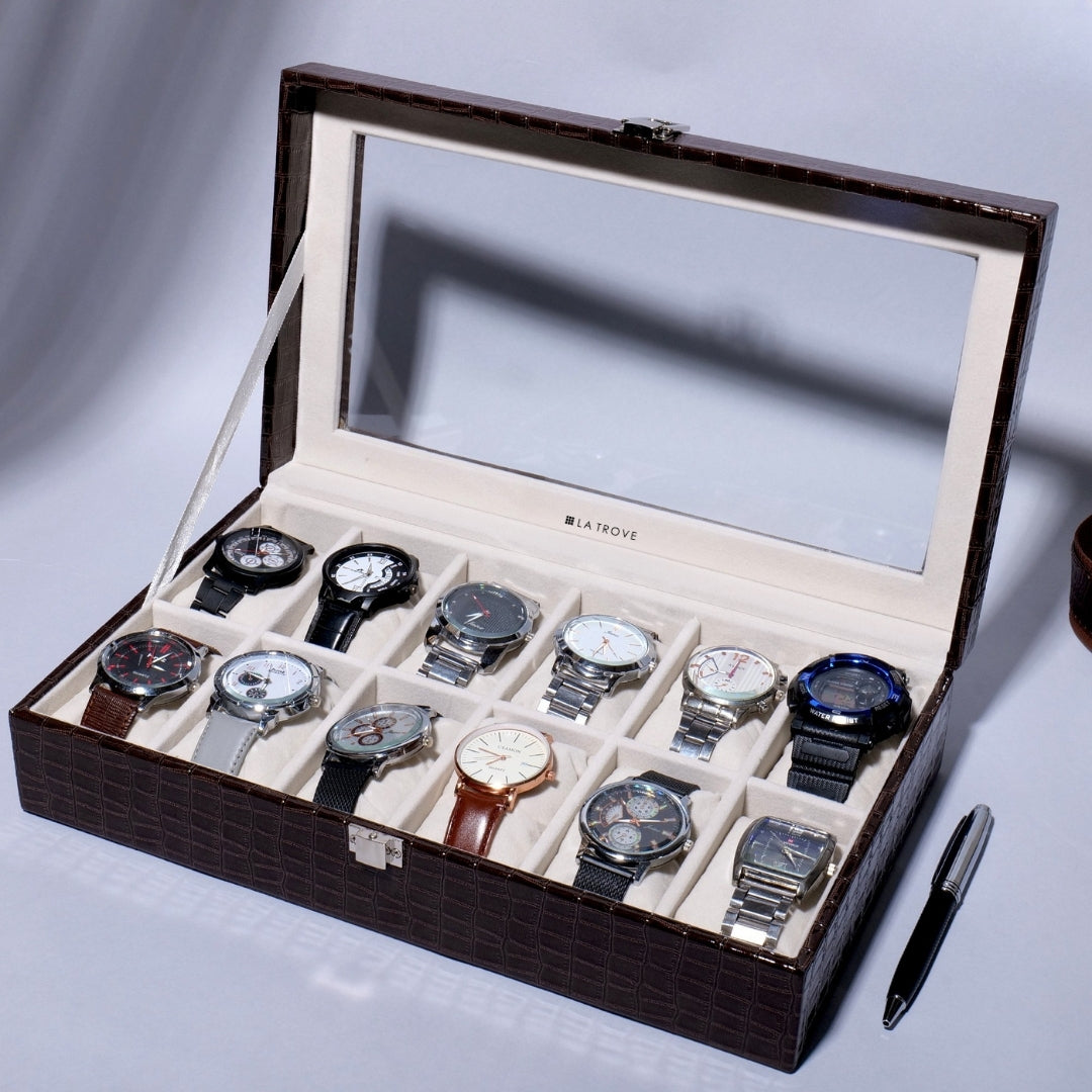 12 Slot Watch Box ( With Glass Top)